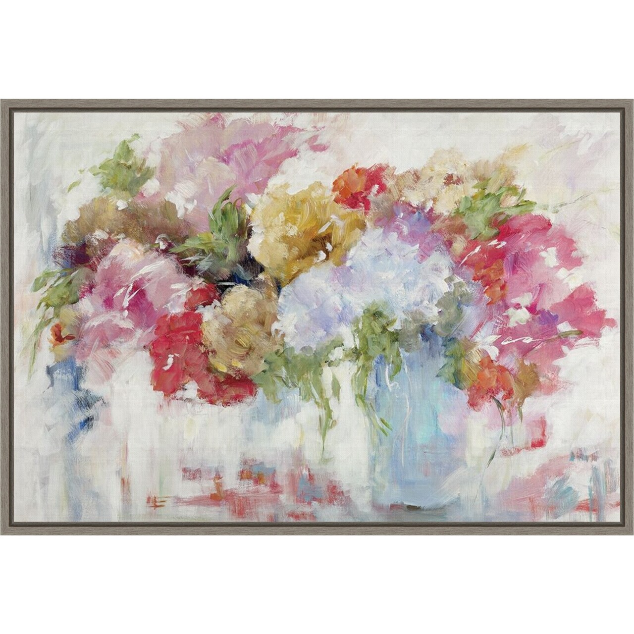 Hope Springs Floral by Mary Parker Buckley 23-in. W x 16-in. H. Canvas Wall Art Print Framed in Grey